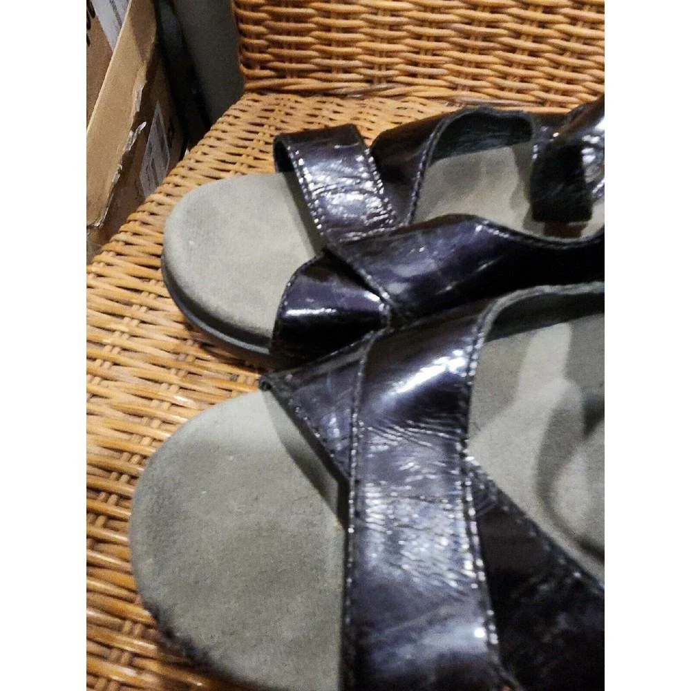 Dansko Black‎ Patent Leather Wedge Sandals Womens size 9 Buckle Platform Shoes